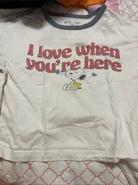 Kids "I Love When You're Here" Snoopy Graphic Tee - White/Pink